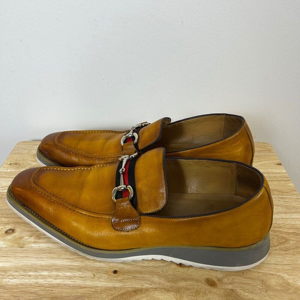 Carrucci Mens Leather Bit Loafers Size 14 Tan Brown Webbing Strap Dress Shoes